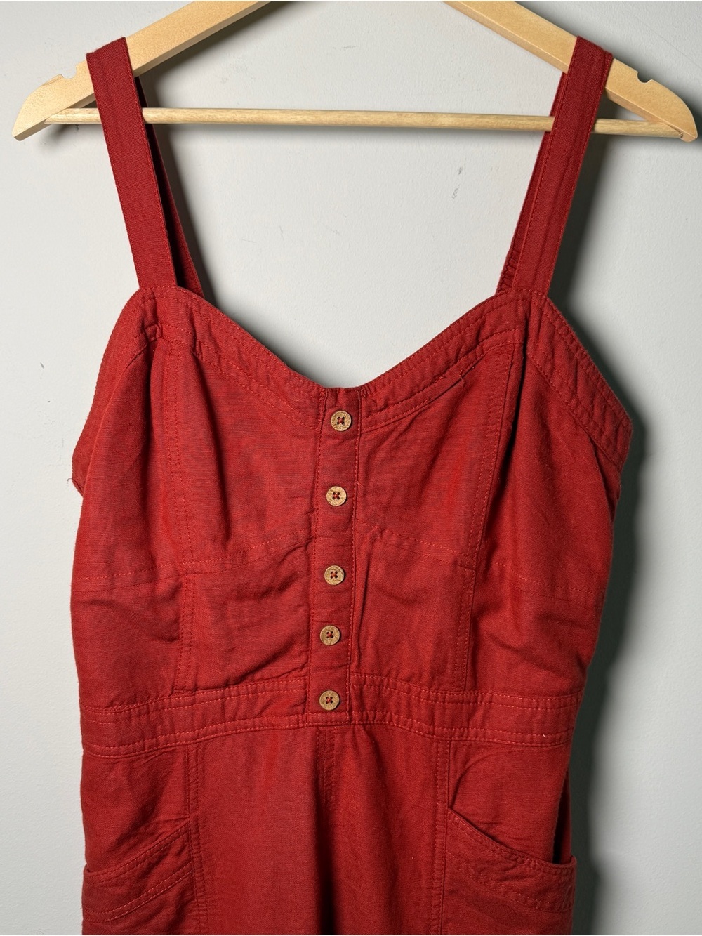 Japna Rust Burnt Orange Smocked Bodice Button Front Mini Dress Sz XL Boho Summer